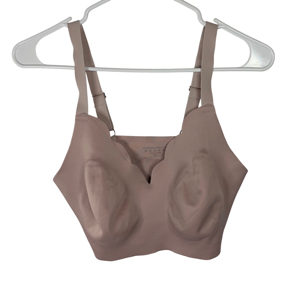 Seamless Scalloped Wireless Bralette Mauve Pink XL Adjustable Straps Comfort Bra